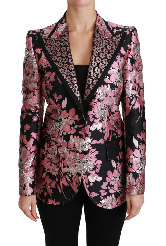 Dolce & Gabbana Elegant Black Pink Floral Jacquard Blazer Jacket