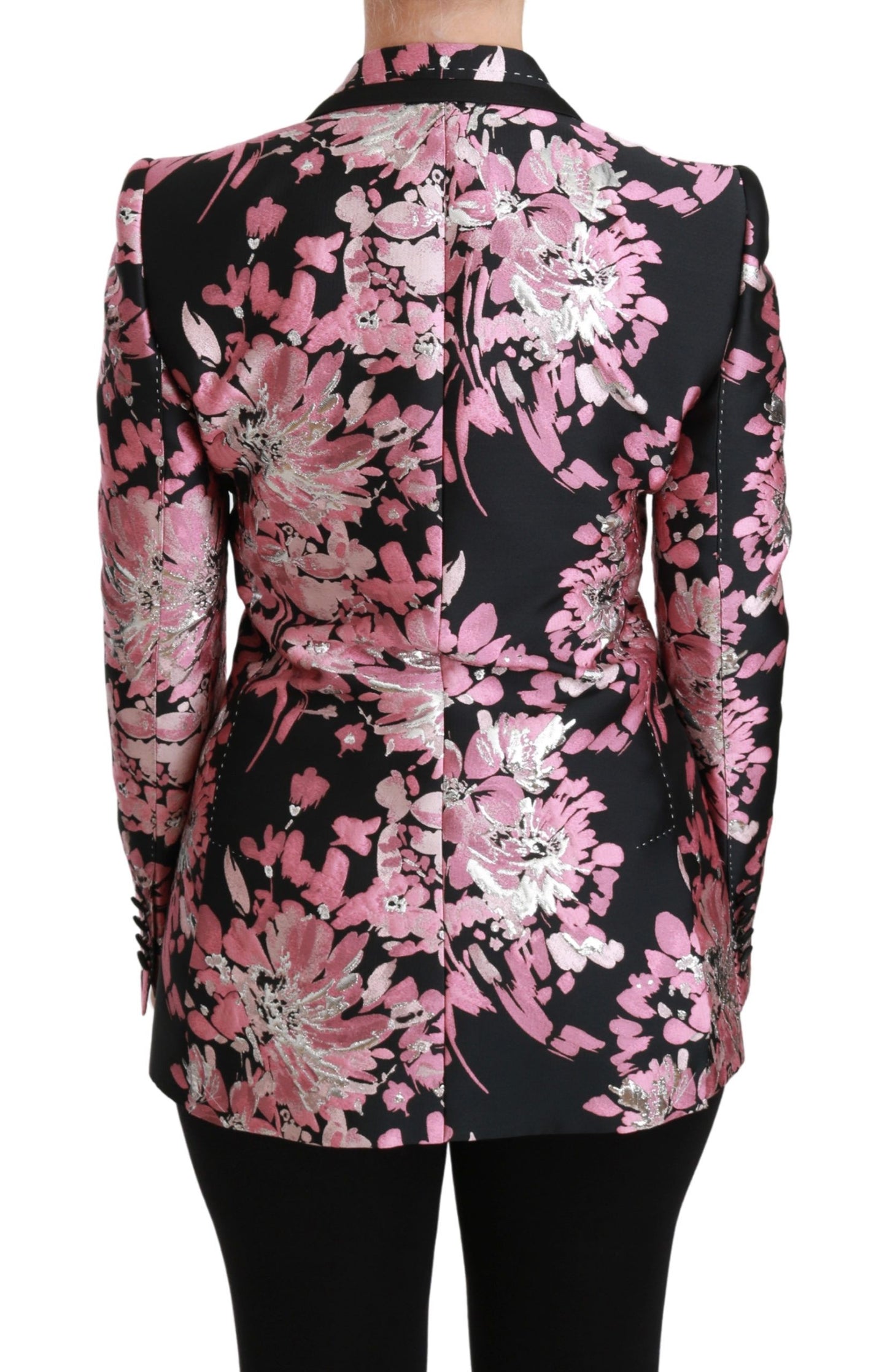 Dolce & Gabbana Elegant Black Pink Floral Jacquard Blazer Jacket