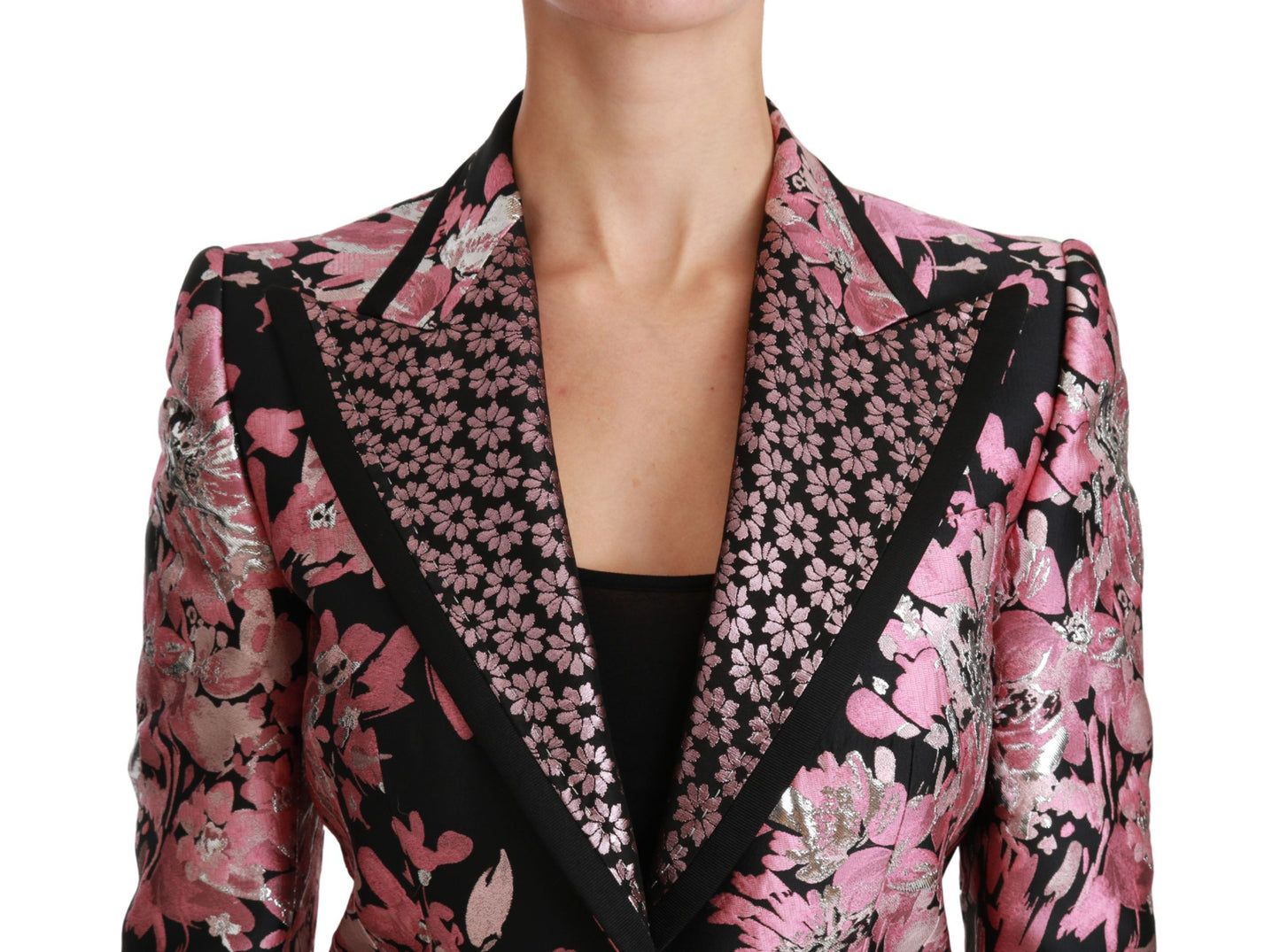 Dolce & Gabbana Elegant Black Pink Floral Jacquard Blazer Jacket