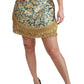 Dolce & Gabbana Blue High Waist Jacquard Tassel Gold Skirt