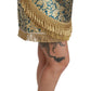 Dolce & Gabbana Blue High Waist Jacquard Tassel Gold Skirt