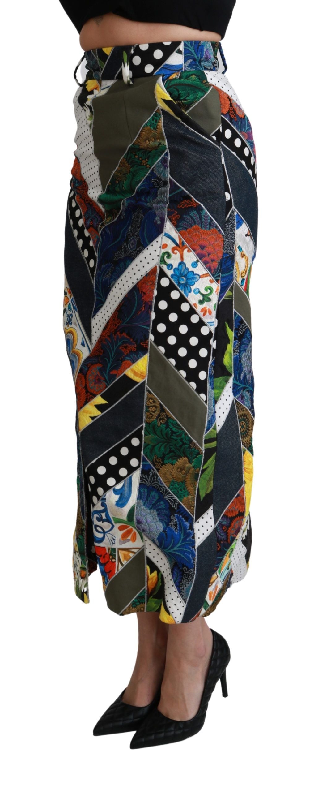 Dolce & Gabbana Multicolor Silk Geometric High Waist Maxi Skirt