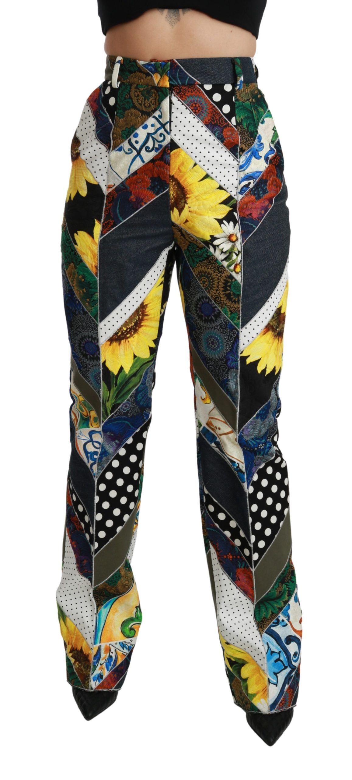 Dolce & Gabbana Multicolor Print High Waist Straight Pants