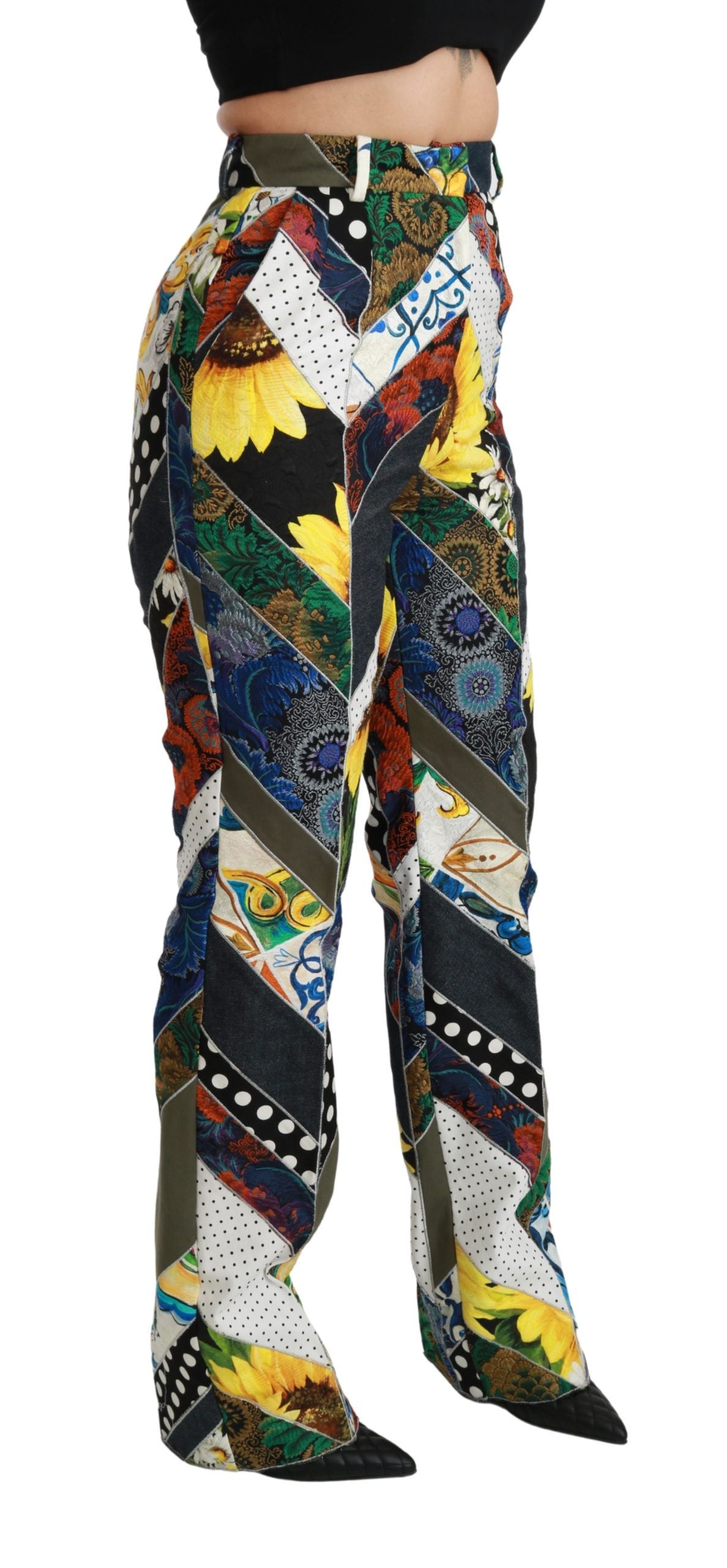 Dolce & Gabbana Multicolor Print High Waist Straight Pants