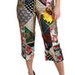 Dolce & Gabbana Silk Multicolor Print High Waist Cropped Pants