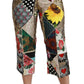 Dolce & Gabbana Silk Multicolor Print High Waist Cropped Pants