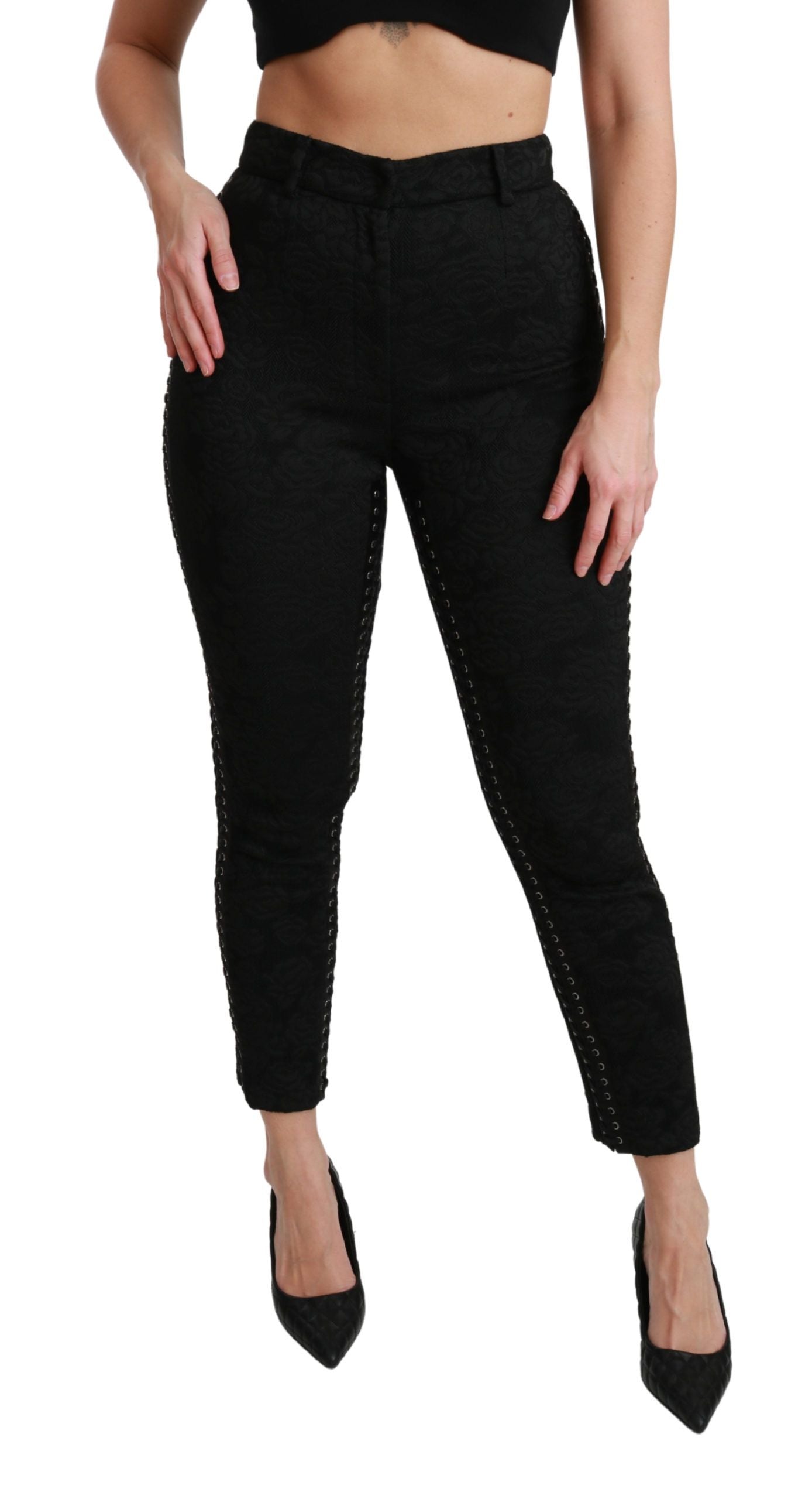 Dolce & Gabbana Black Brocade Skinny High Waist Pants