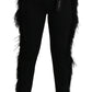 Dolce & Gabbana Black Feather Straight High Waist Wool Pants