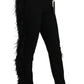 Dolce & Gabbana Black Feather Straight High Waist Wool Pants