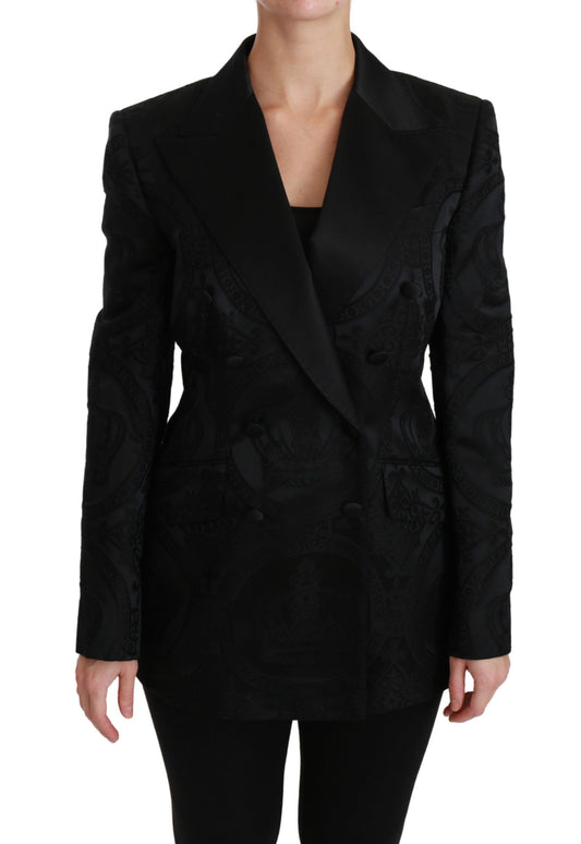 Dolce & Gabbana Elegant Black Crown Pattern Double Breasted Jacket