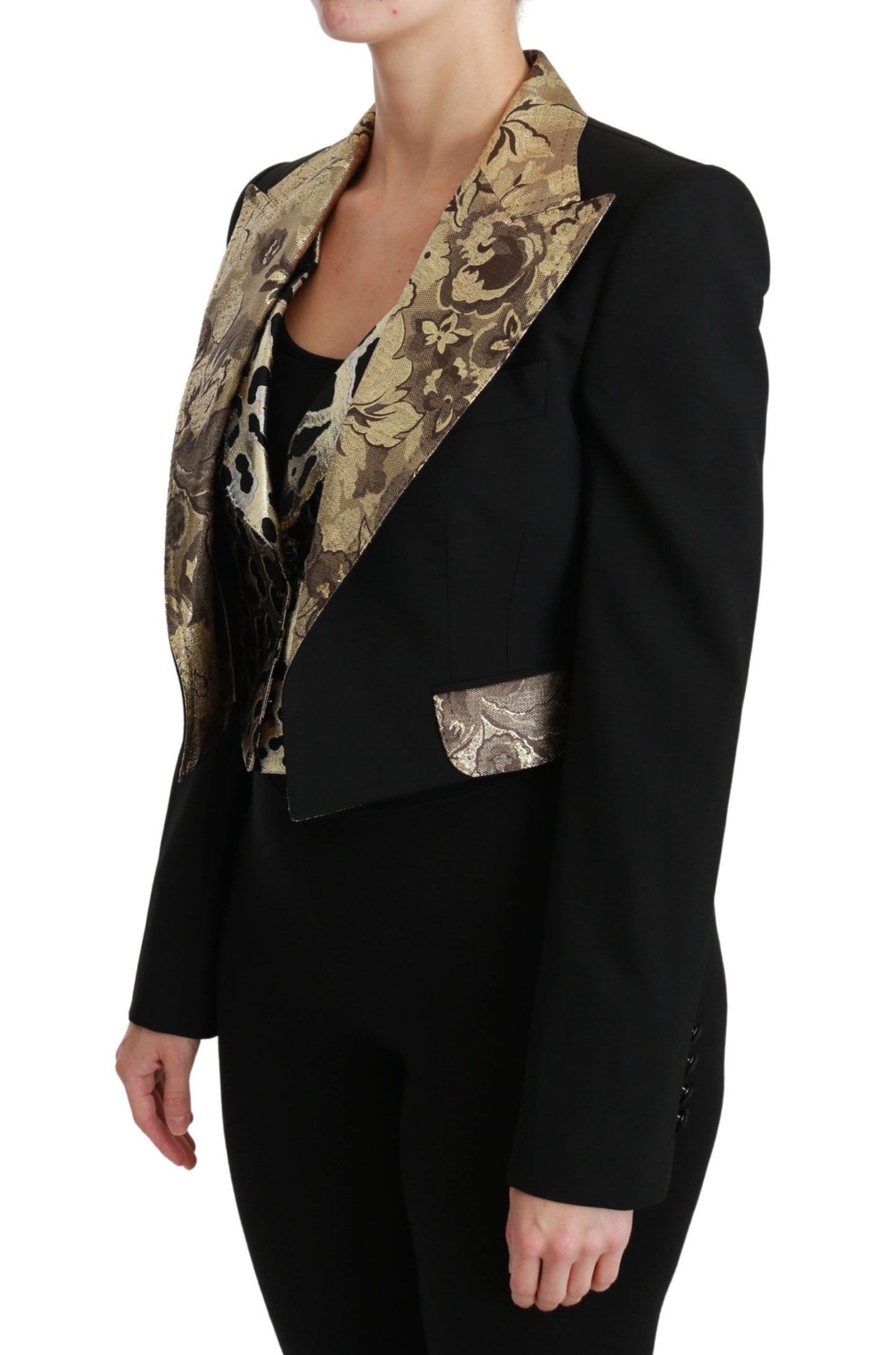 Dolce & Gabbana Black Jacquard Vest Blazer Coat Wool Jacket