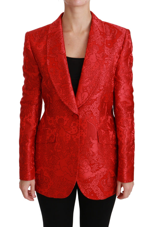 Dolce & Gabbana Red Floral Angel Blazer Coat Jacket