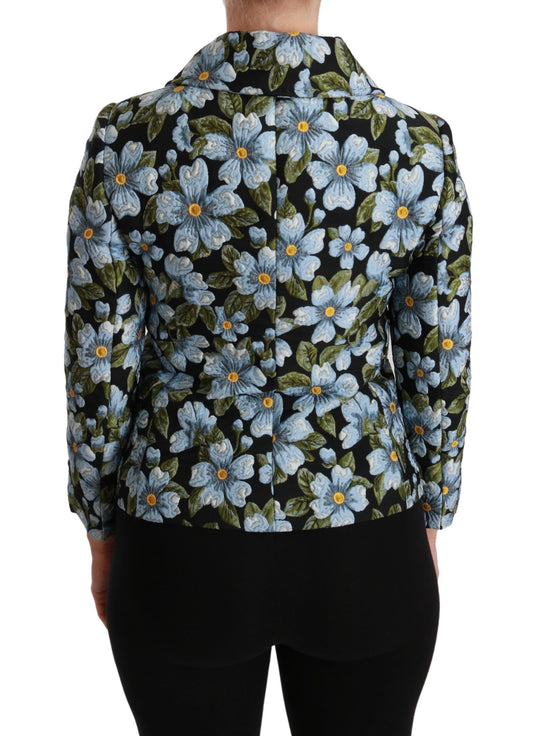 Dolce & Gabbana Elegant Blue Green Floral Brocade Coat Jacket