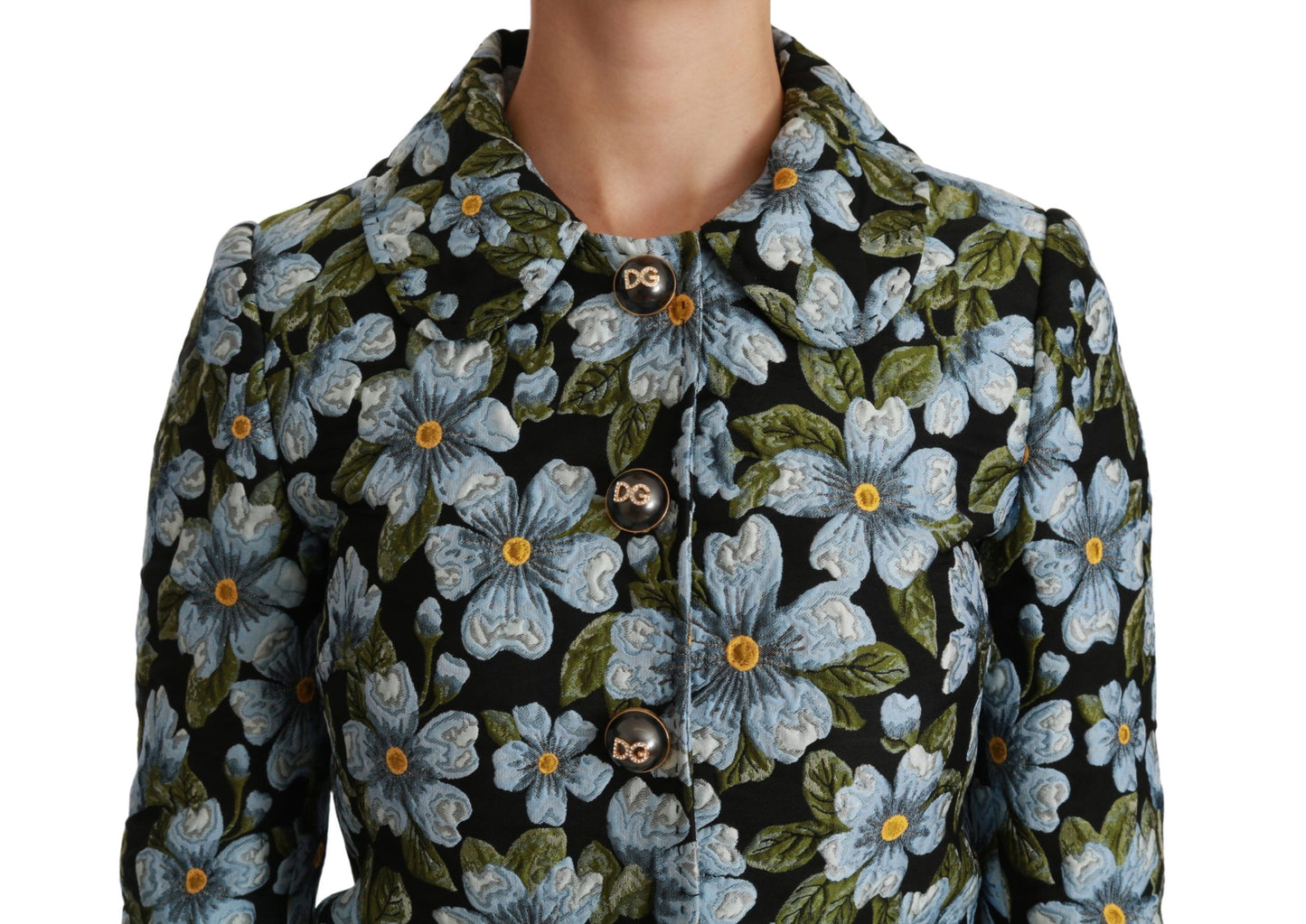 Dolce & Gabbana Elegant Blue Green Floral Brocade Coat Jacket