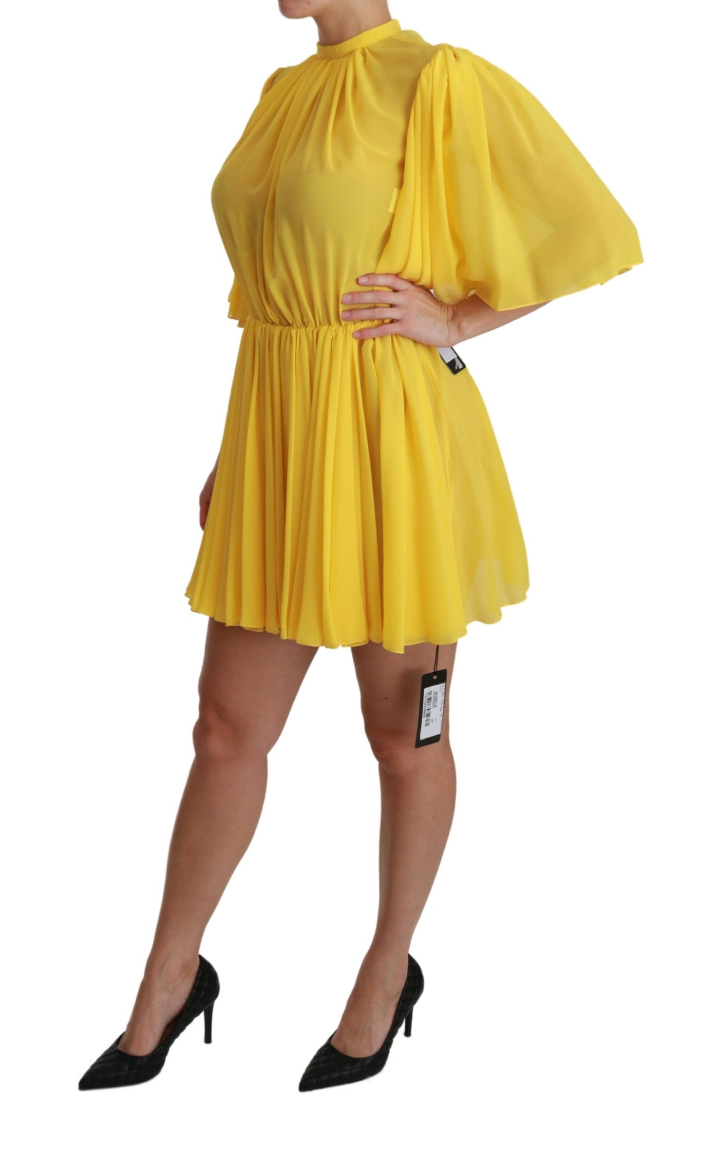 Dolce & Gabbana Yellow Pleated A-line Mini 100% Silk Dress