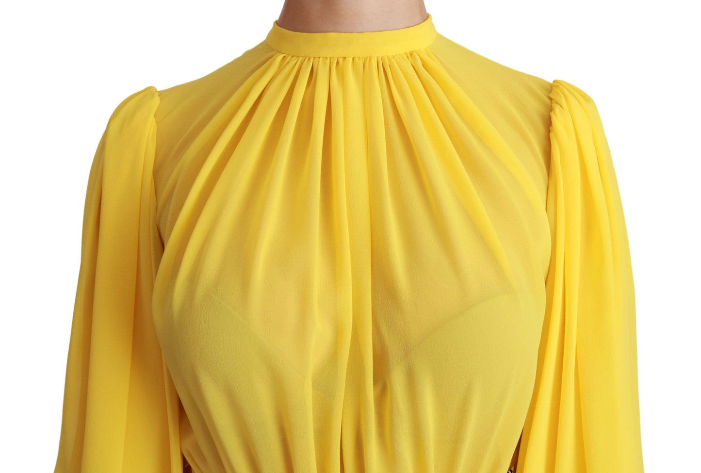 Dolce & Gabbana Yellow Pleated A-line Mini 100% Silk Dress