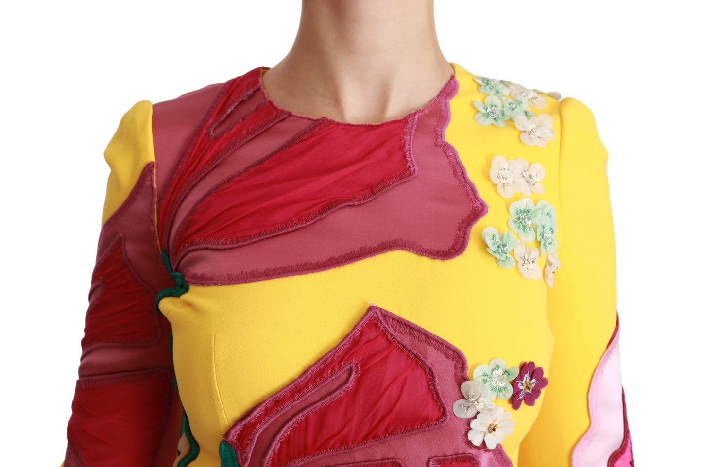 Dolce & Gabbana Yellow Pink Floral Crystal Bodycon Sheath Dress