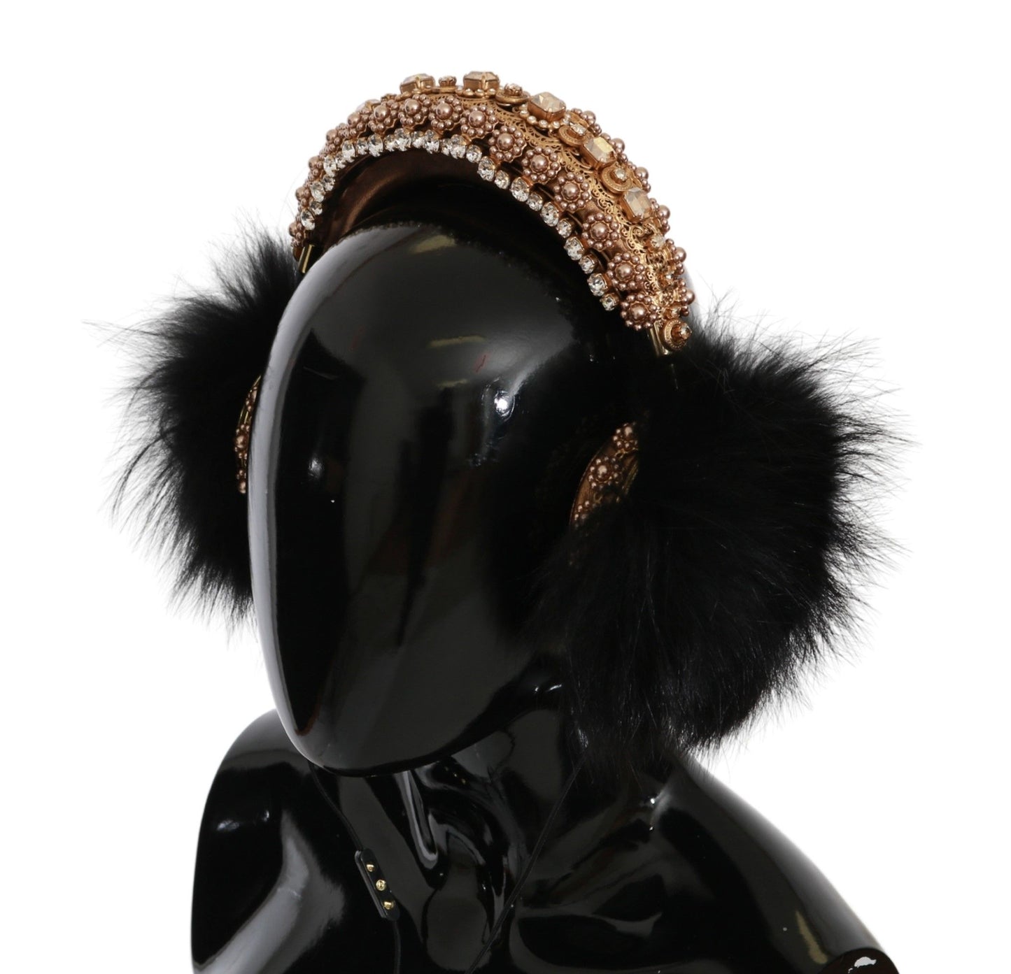 Dolce & Gabbana Gold Black Crystals Fur Headphones