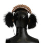 Dolce & Gabbana Gold Black Crystals Fur Headphones