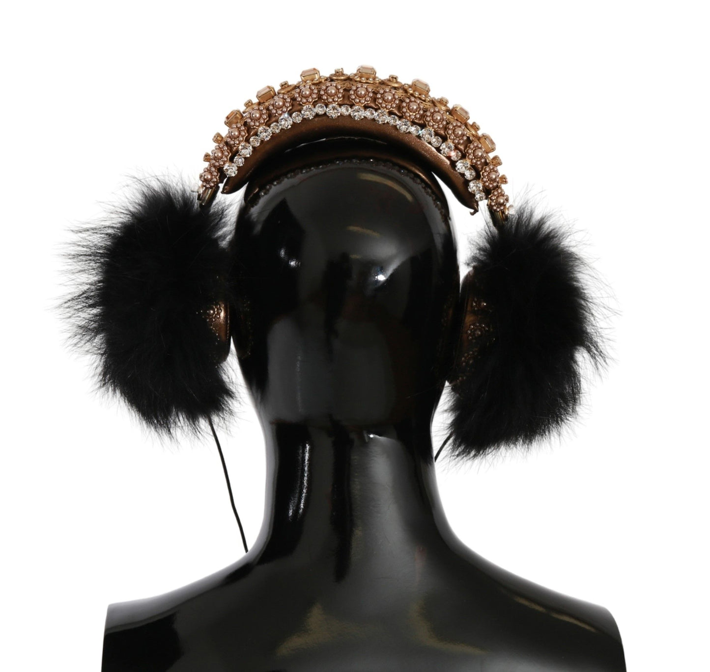 Dolce & Gabbana Gold Black Crystals Fur Headphones