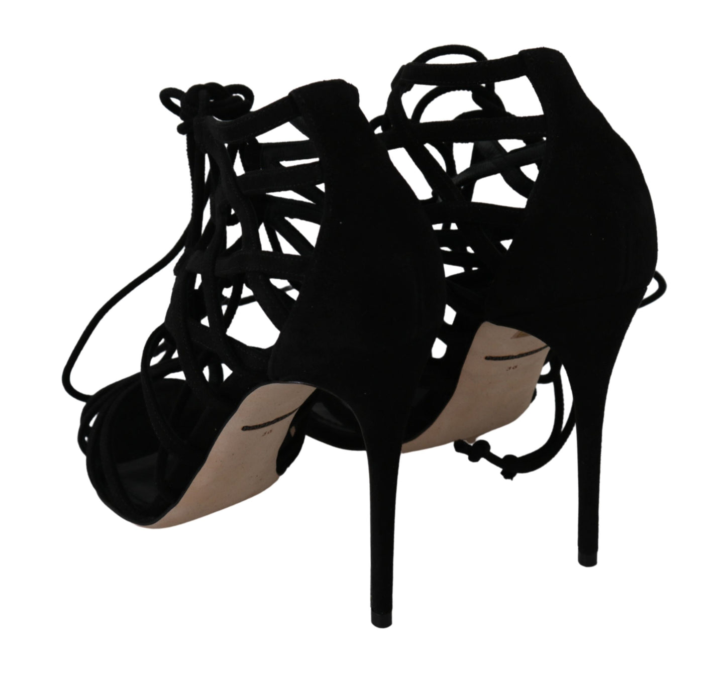 Dolce & Gabbana Black Suede Strap Stilettos Sandals Shoes