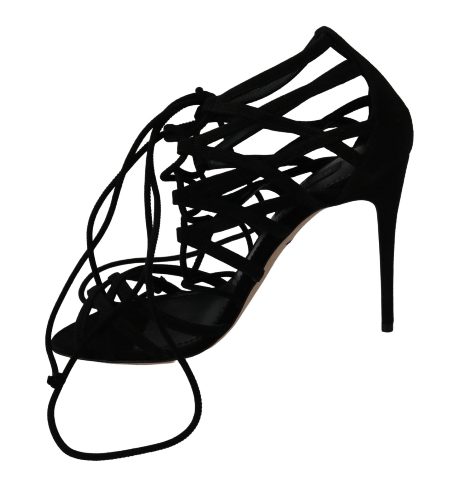 Dolce & Gabbana Black Suede Strap Stilettos Sandals Shoes