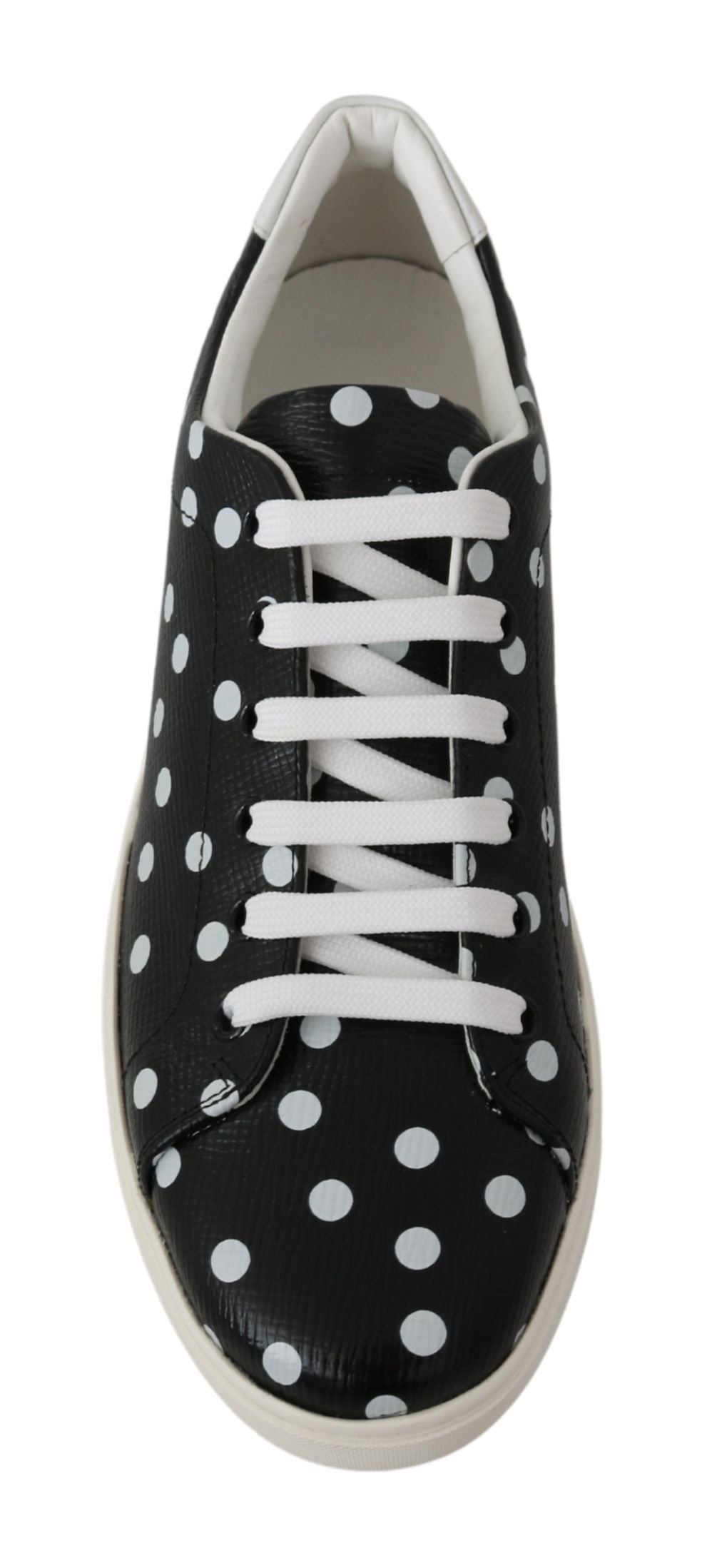 Dolce & Gabbana Black Leather Polka Dots Sneakers Shoes