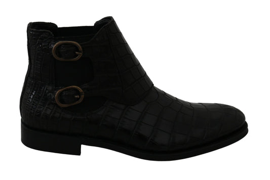 Dolce & Gabbana Black Crocodile Leather Derby Boots Shoes