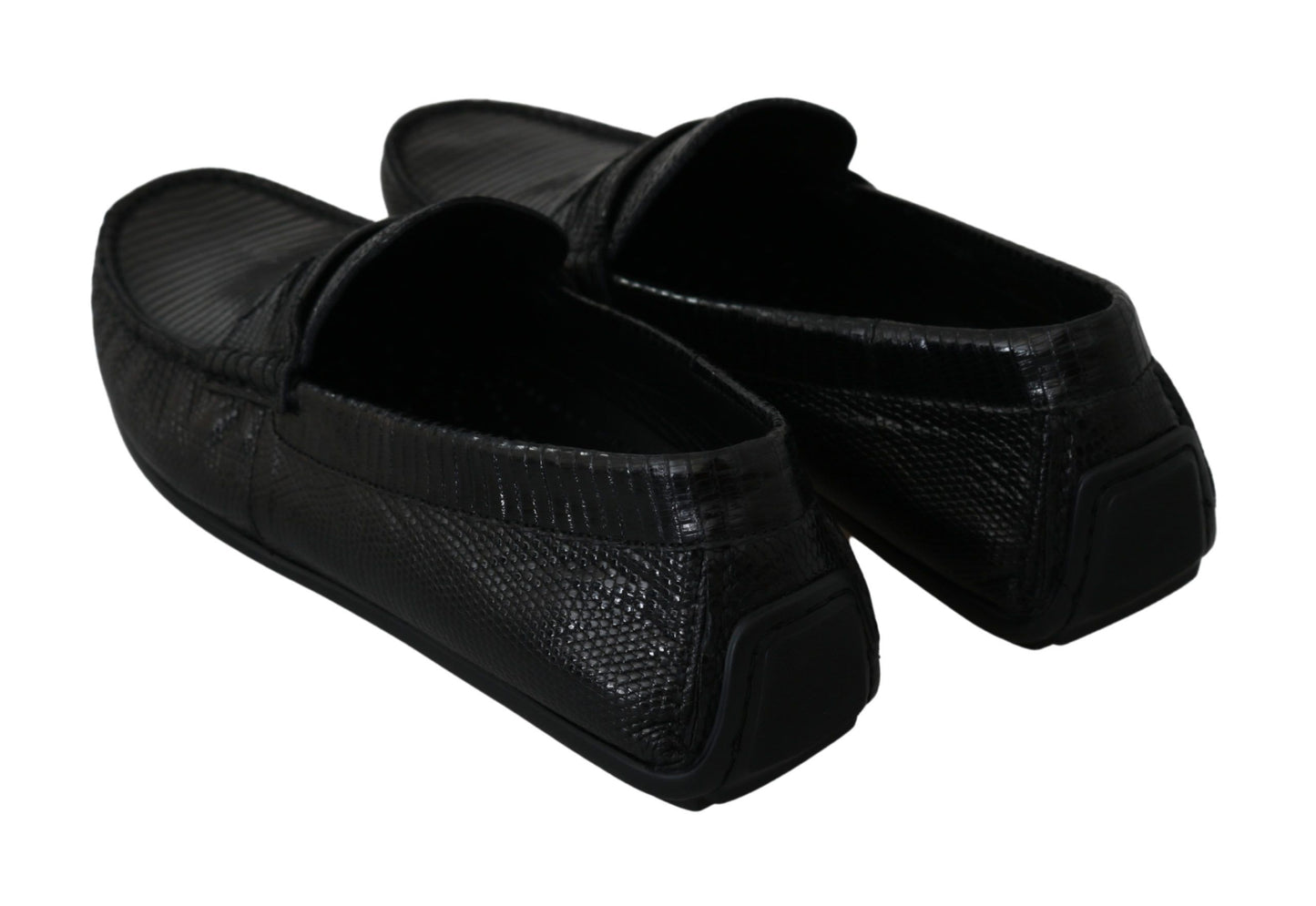 Dolce & Gabbana Black Lizard Leather Flat Loafers Shoes