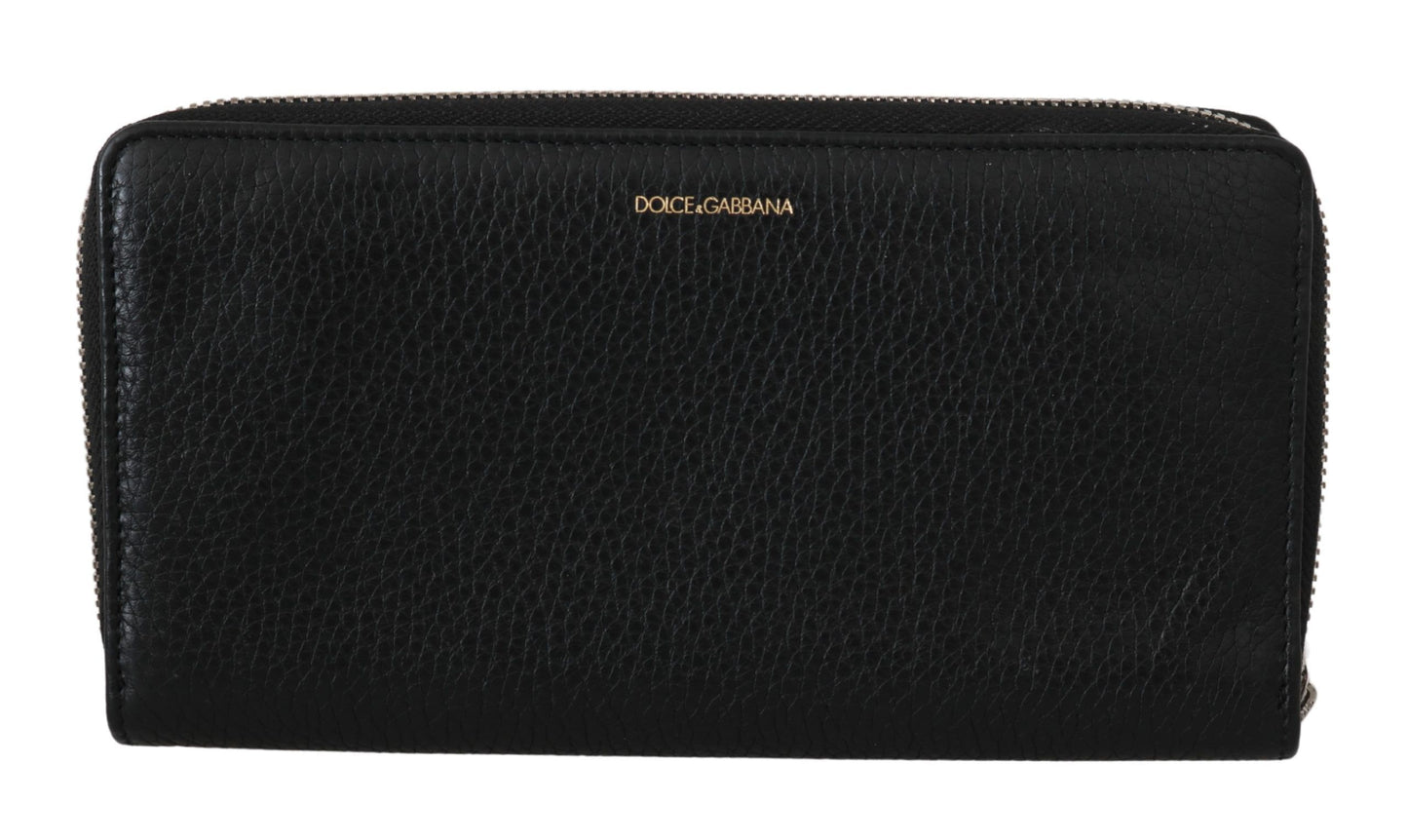 Dolce & Gabbana Black Mens Zipper Continental Purse 100% Leather Wallet