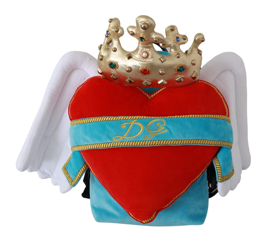 Dolce & Gabbana Red Blue Heart Wings DG Crown School Backpack