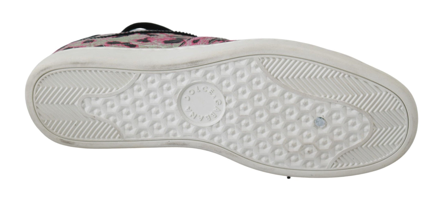 Dolce & Gabbana Pink Leopard Print Training Leather Flat Sneakers