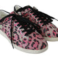 Dolce & Gabbana Pink Leopard Print Training Leather Flat Sneakers