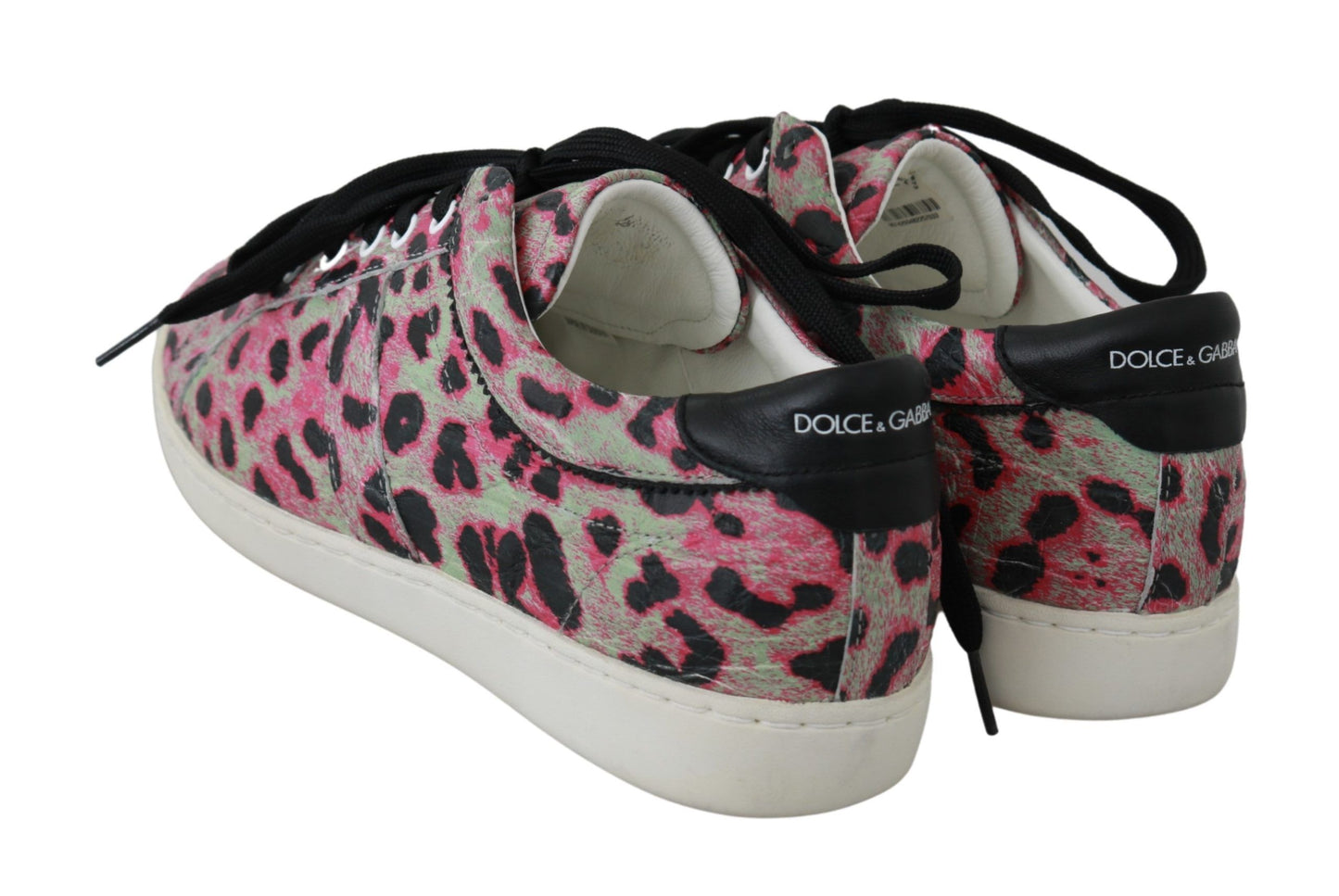 Dolce & Gabbana Pink Leopard Print Training Leather Flat Sneakers