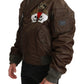 Dolce & Gabbana Brown Beaded Crown Skull Logo Jacket