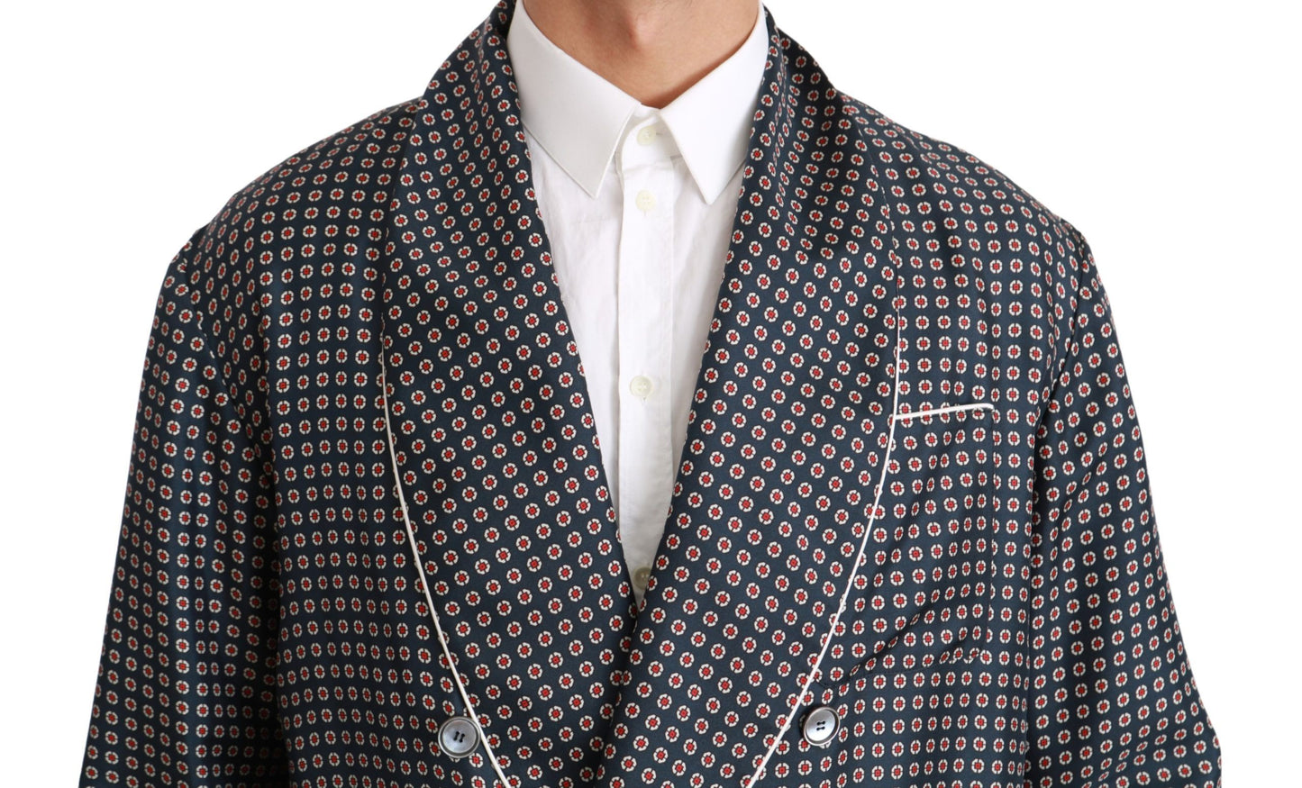 Dolce & Gabbana Navy Blue Patterned Double Breasted Coat Jacket