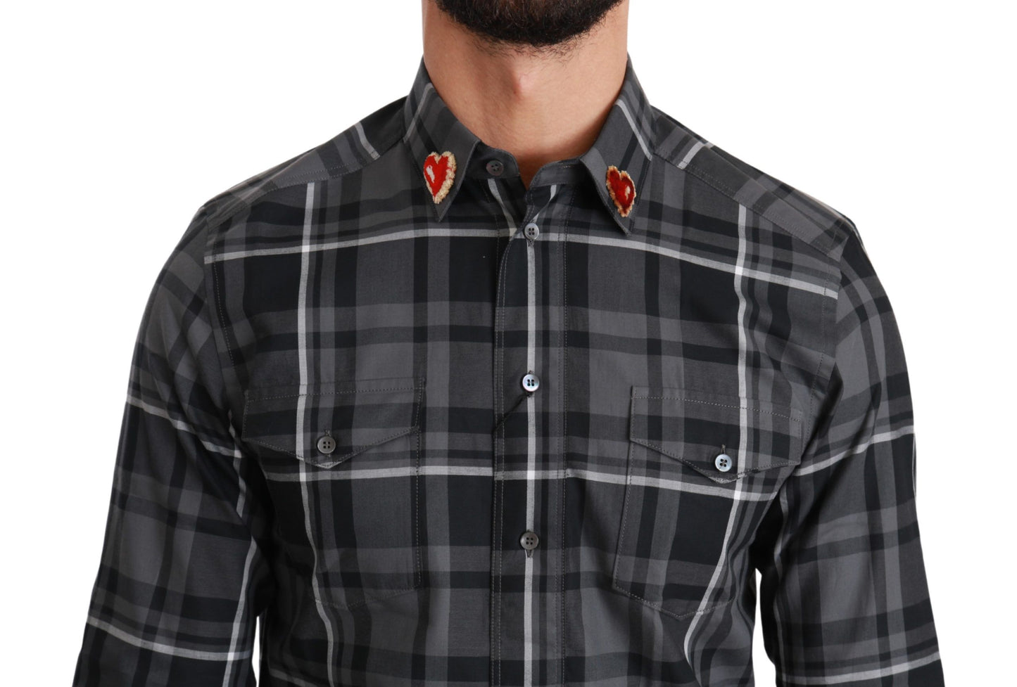 Dolce & Gabbana Gray Checkered Heart Collar MARTINI Shirt