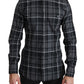 Dolce & Gabbana Gray Checkered Heart Collar MARTINI Shirt