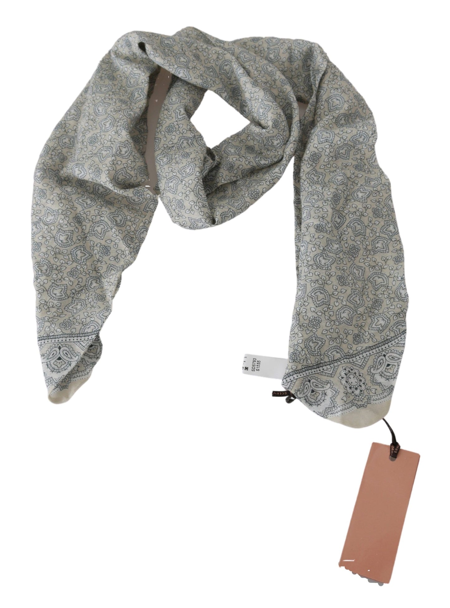 Ermanno Scervino Cotton Beige Blue Fantasy Print Scarf