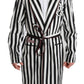 Dolce & Gabbana Black White Stripe Logo Belted Robe