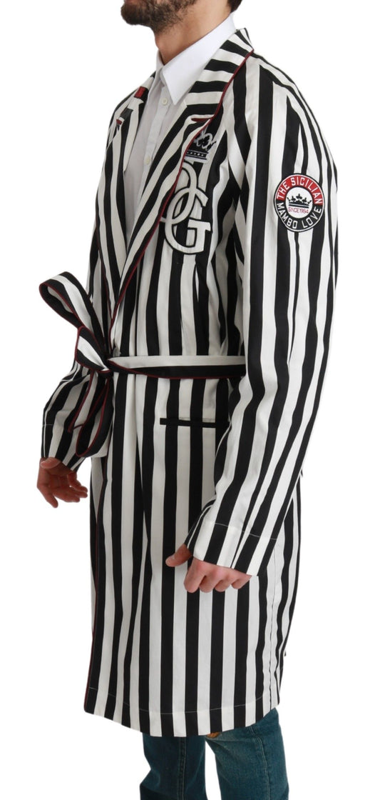 Dolce & Gabbana Black White Stripe Logo Belted Robe