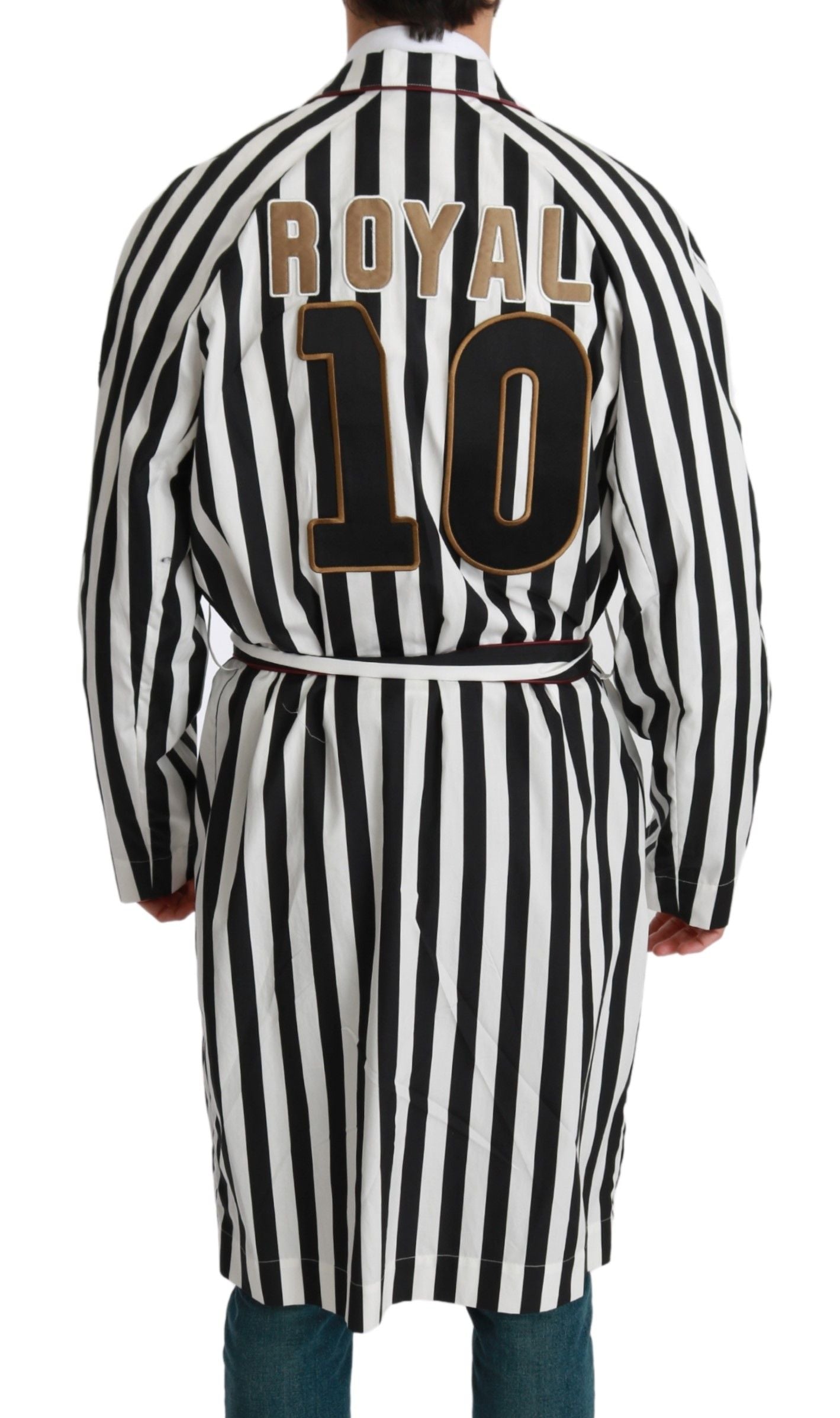 Dolce & Gabbana Black White Stripe Logo Belted Robe