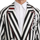 Dolce & Gabbana Black White Stripe Logo Belted Robe