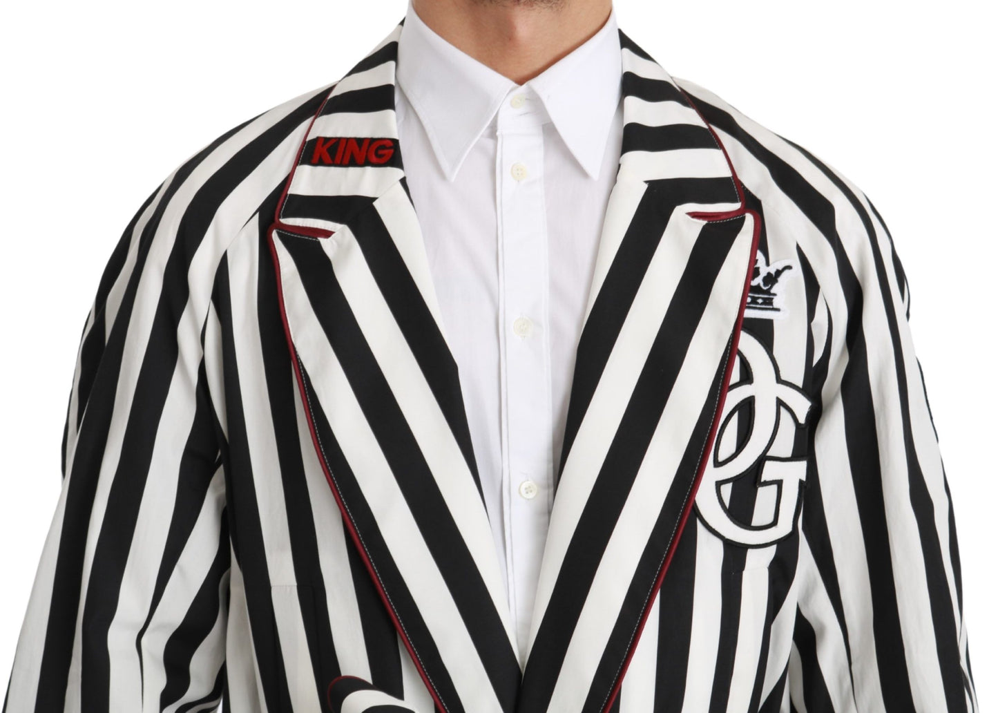 Dolce & Gabbana Black White Stripe Logo Belted Robe