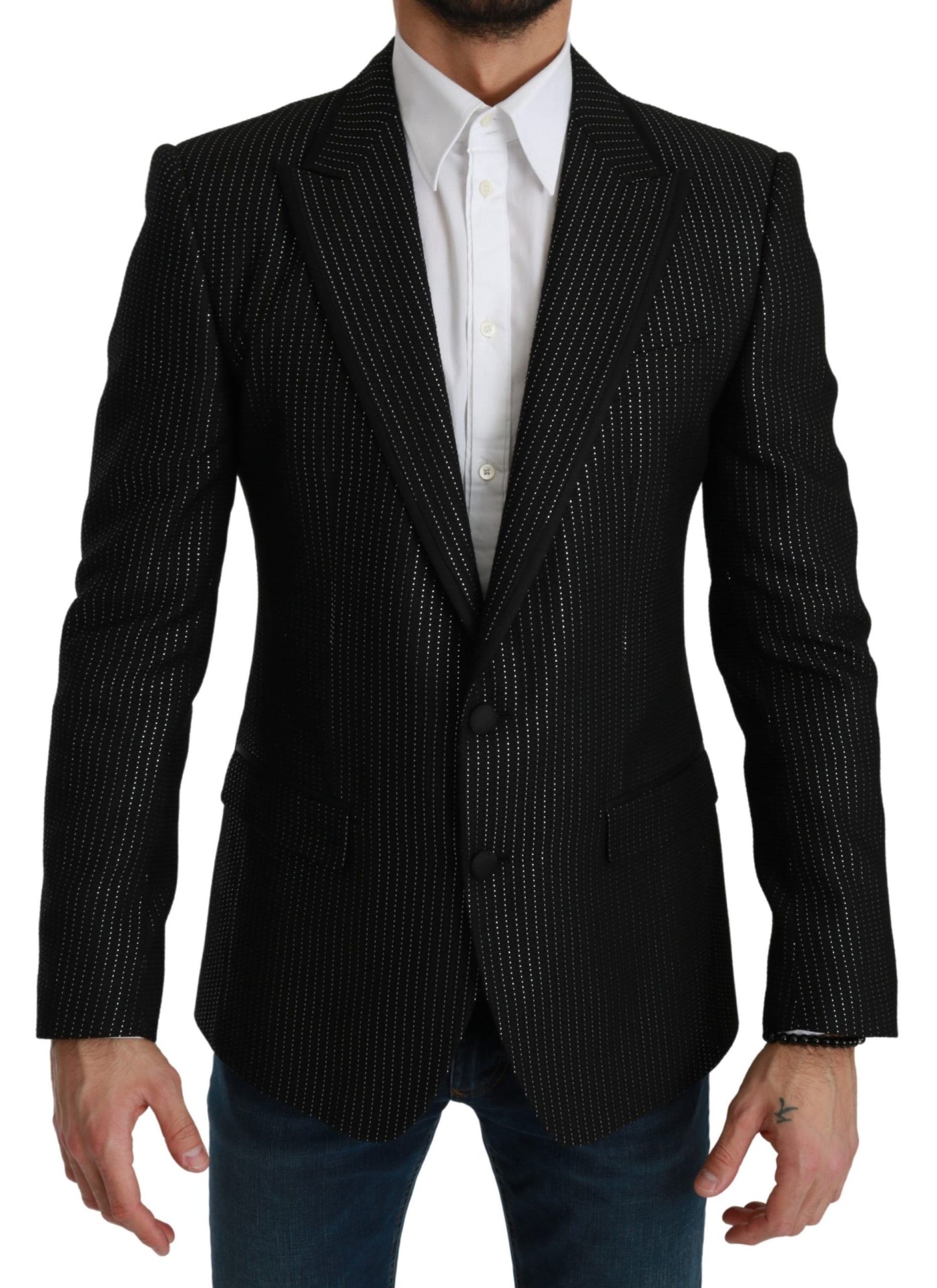 Dolce & Gabbana Black Striped Single Breasted MARTINI Blazer