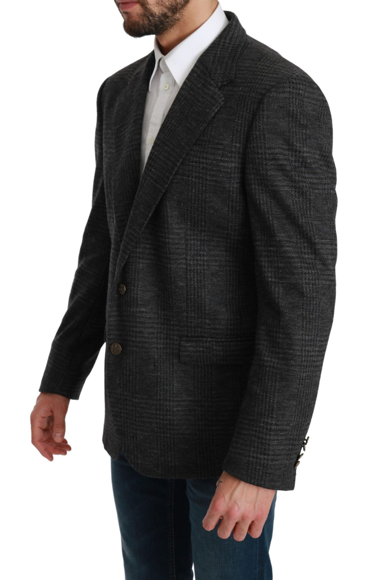 Dolce & Gabbana Gray Plaid Check Wool Formal Jacket Blazer