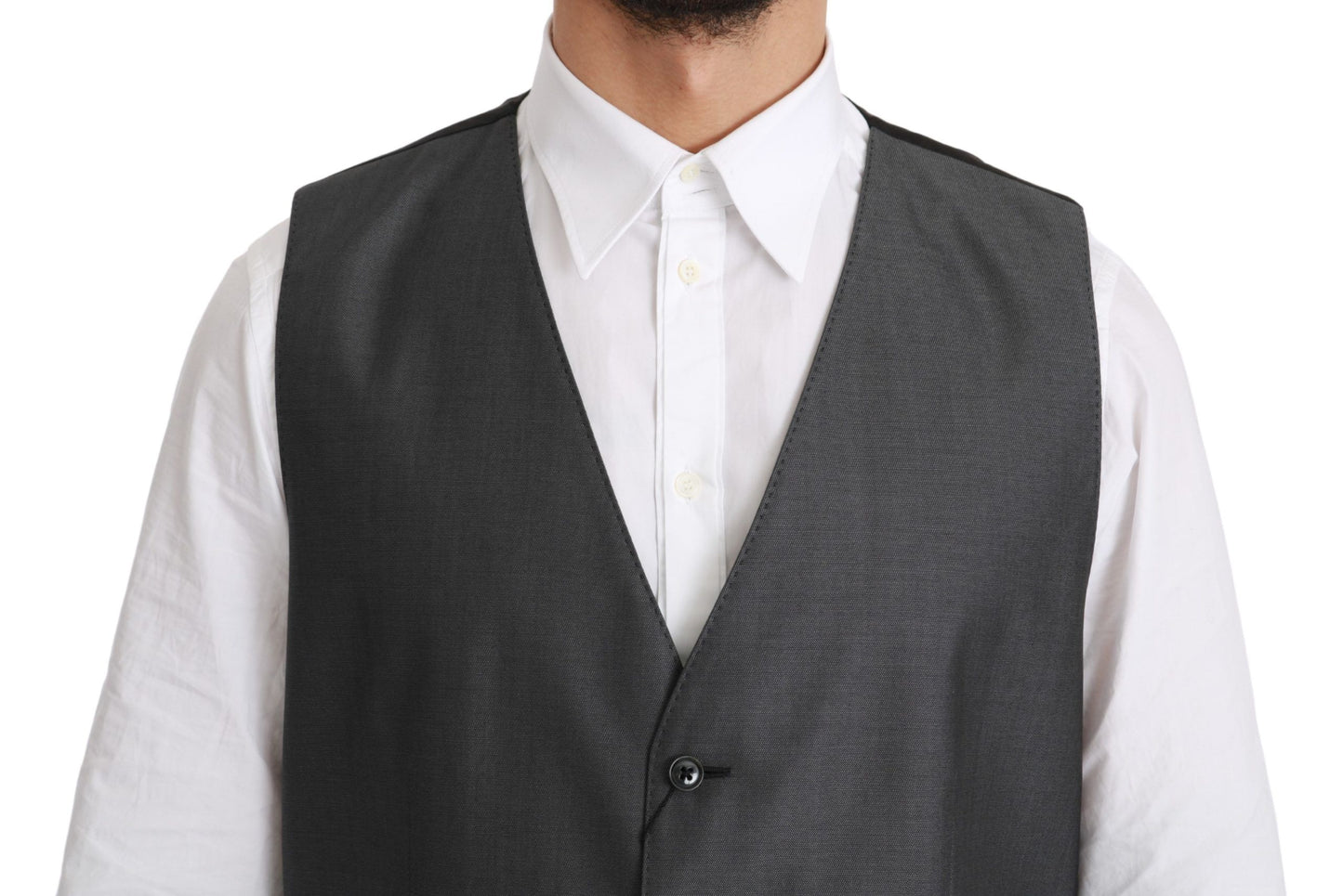 Dolce & Gabbana Gray Waistcoat Formal Stretch Wool Vest