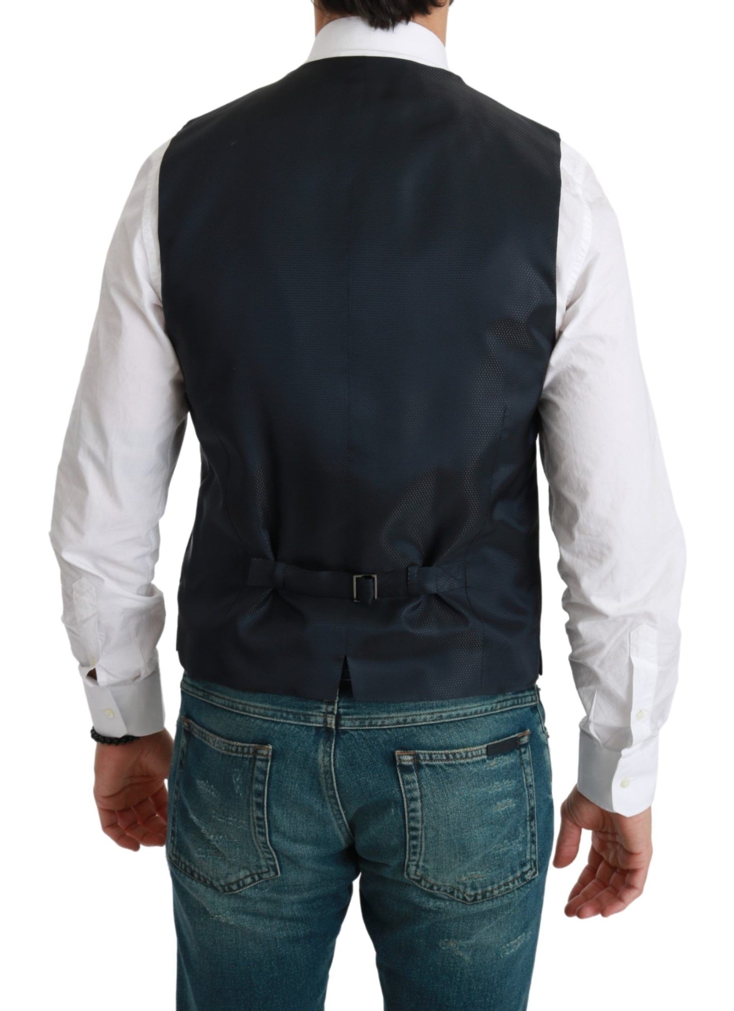 Dolce & Gabbana Blue Waistcoat Formal Stretch Wool Vest