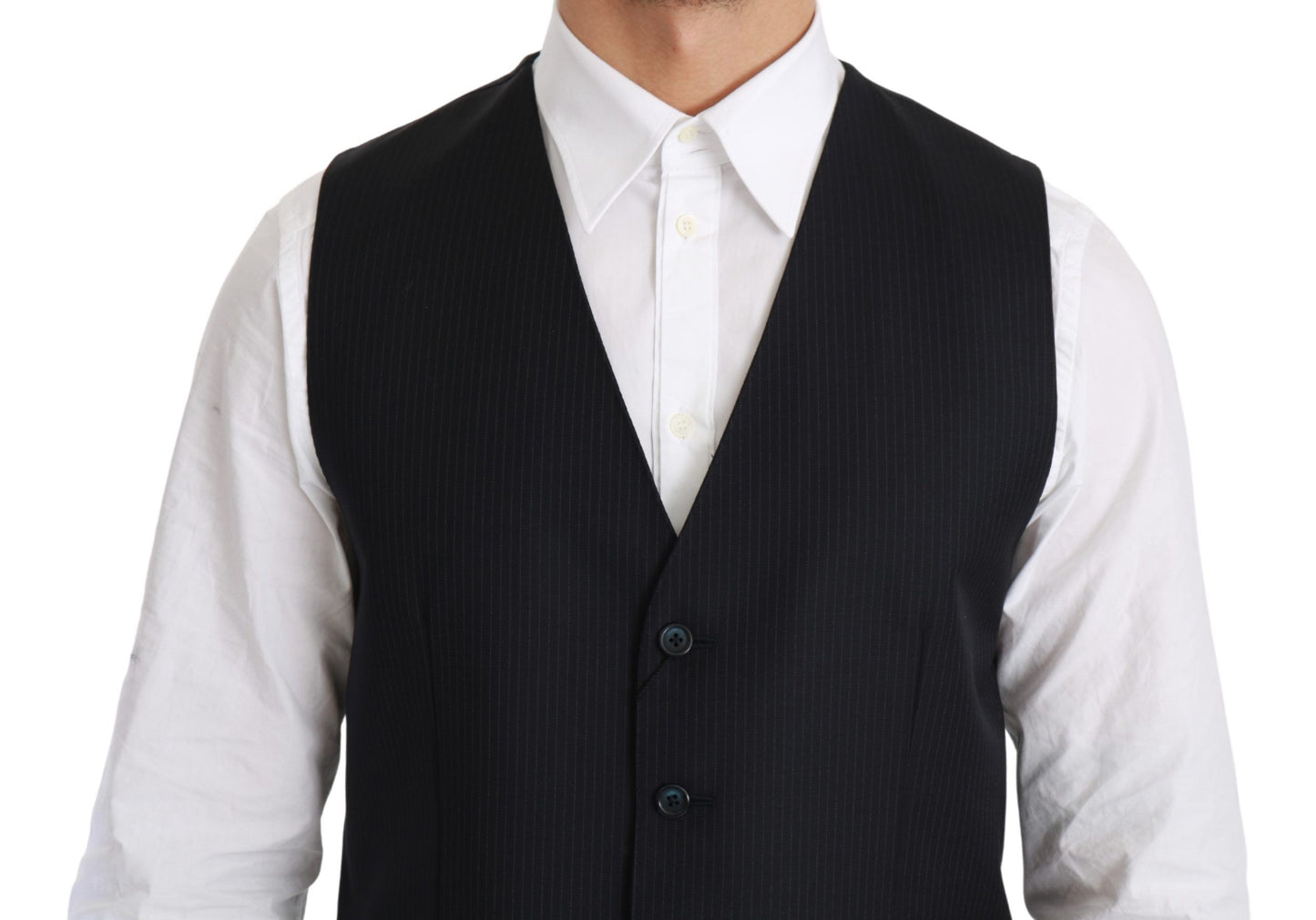 Dolce & Gabbana Blue Waistcoat Formal Stretch Wool Vest