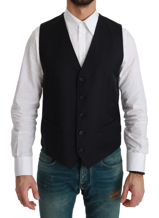 Dolce & Gabbana Blue Waistcoat Formal Stretch Wool Vest